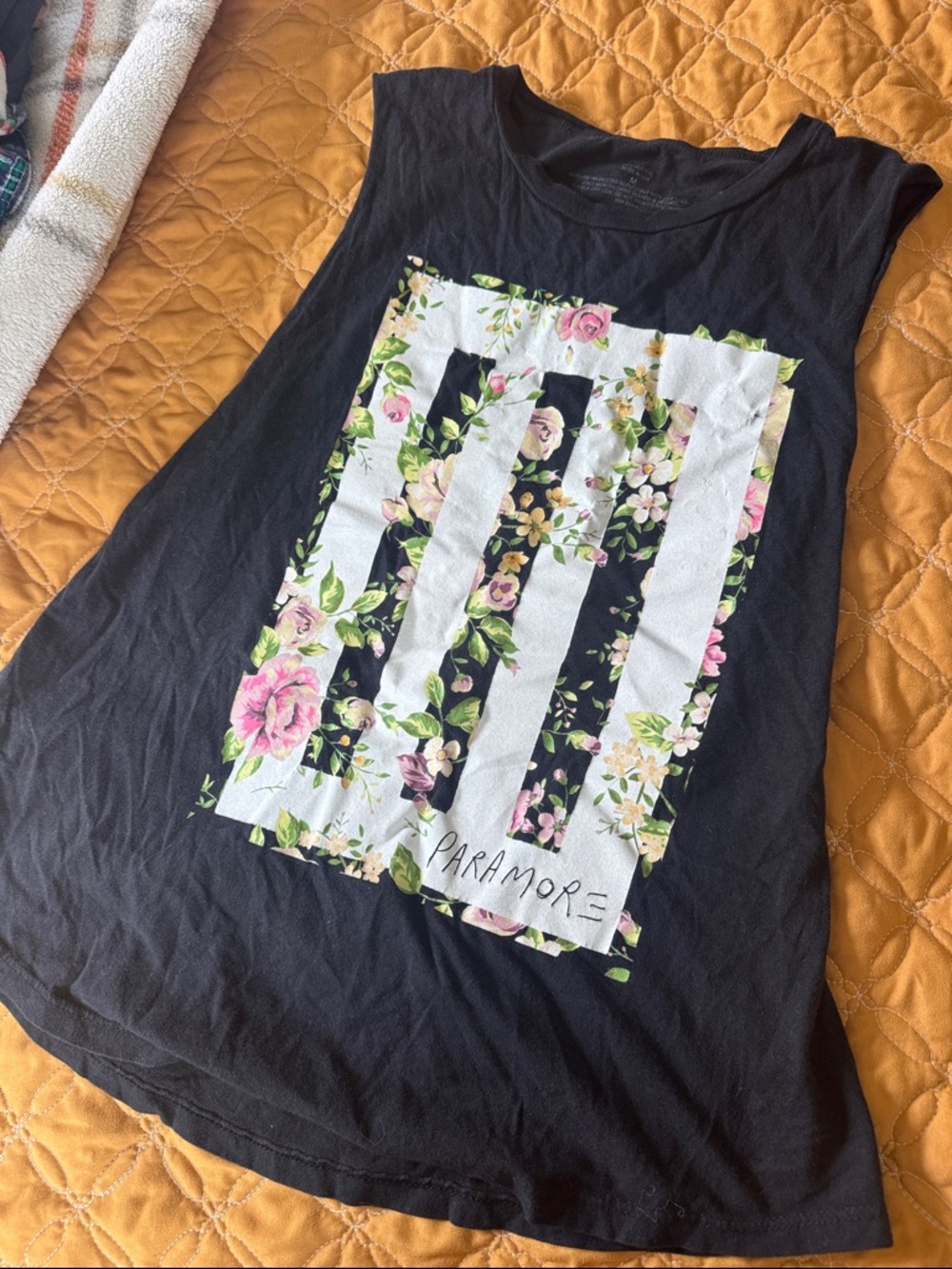 Floral Logo Black Sleeveless Tank Top